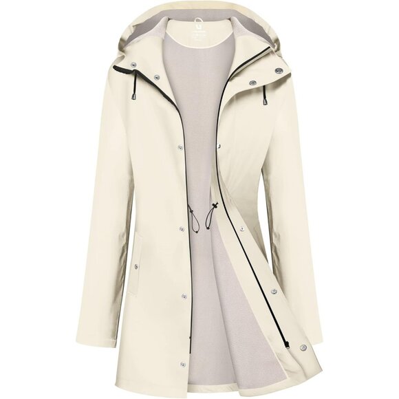 Jackets & Blazers - Women’s Beige  Waterproof Rain Jackets: Hooded Long Raincoat & Windbreaker